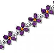 Floral Design Sterling Silver 19.75 carats total weight Oval cut Amethyst & Round cut Citrine Bracelet