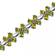 Floral Design Sterling Silver 22.50 carats total weight Oval cut Peridot & Round cut Amethyst Bracelet