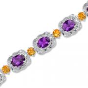 Sterling Silver 11.00 carats total weight Oval cut Amethyst & Round cut Citrine Tennis Style Bracelet