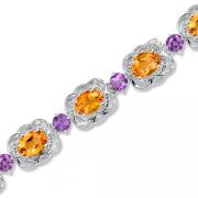 Sterling Silver 11.00 carats total weight Oval cut Citrine & Round cut Amethyst Tennis Style Bracelet