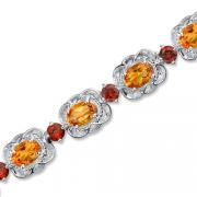 Sterling Silver 12.00 carats total weight Oval cut Citrine & Round cut Garnet Tennis Style Bracelet