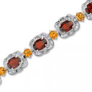 Sterling Silver 13.75 carats total weight Oval cut Garnet & Round cut Citrine Tennis Style Bracelet