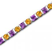 Sterling Silver 10.00 carats total weight Princess Cut Amethyst & Round cut Citrine Tennis Style Bracelet