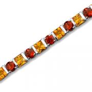 Sterling Silver 11.25 carats total weight Princess Cut Citrine & Round cut Garnet Tennis Style Bracelet