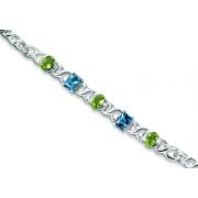 Radiant Brilliance 6.50 carats total weight Multishape London Blue Topaz & Peridot Gemstone Bracelet in Sterling Silver