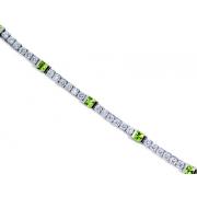 One of a Kind Design 2.25 carats total weight Princess Cut Peridot & White CZ Gemstone Bracelet in Sterling Silver