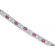 Bold and Beautiful Round Cut Created Ruby & White CZ Gemstone Bracelet in Sterling Silver