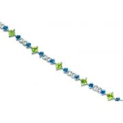 Unique Styling 10.25 carats total weight Princess & Round Cut Peridot London Blue Topaz Bracelet in Sterling Silver