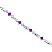 Unique Styling 3.50 carats total weight Princess Cut Amethyst & White CZ Gemstone Bracelet in Sterling Silver