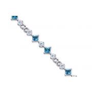 Unique Styling 5.25 carats total weight Princess Cut London Blue Topaz & White CZ Gemstone Bracelet in Sterling Silver