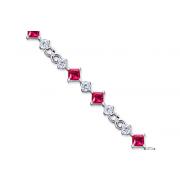 Unique Styling Round Cut Created Ruby & White CZ Gemstone Bracelet in Sterling Silver