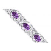 Antique Styling 6.00 carats total weight Oval Cut Amethyst Gemstone Bracelet in Sterling Silver