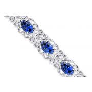 Antique Styling Oval Cut Created Sapphire Gemstone Bracelet in Sterling Silver