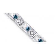 Victorian Style 4.00 carats total weight Princess Cut London Blue Topaz Gemstone Bracelet in Sterling Silver