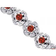 Melody of Gemstones 9.25 carats total weight Round Cut Garnet White CZ Flower Link Bracelet in Sterling Silver