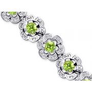 Melody of Gemstones 8.50 carats total weight Round Cut Peridot White CZ Flower Link Bracelet in Sterling Silver