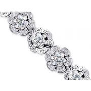Melody of Gemstones Round Cut White CZ Gemstone Flower Link Bracelet in Sterling Silver