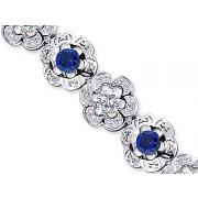 Melody of Gemstones Round Cut Created Sapphire & White CZ Gemstone Flower Link Bracelet in Sterling Silver