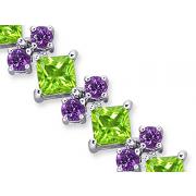 Distinctive Design 16.00 carats total weight Princess & Round Cut Peridot Amethyst Gemstone Bracelet in Sterling Silver
