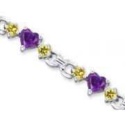Alluring Design 5.50 carats total weight Heart Shape Amethyst & Round Shape Citrine Gemstone Bracelet in Sterling Silver