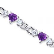 Alluring Design 3.75 carats total weight Heart Shape Amethyst & White CZ Gemstone Bracelet in Sterling Silver
