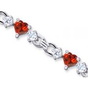 Alluring Design 4.75 carats total weight Heart Shape Garnet & White CZ Gemstone Bracelet in Sterling Silver