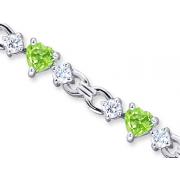 Alluring Design 4.50 carats total weight Heart Shape Peridot & White CZ Gemstone Bracelet in Sterling Silver