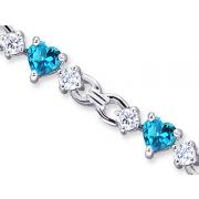 Alluring Design 4.50 carats total weight Heart Shape London Blue Topaz & White CZ Gemstone Bracelet in Sterling Silver