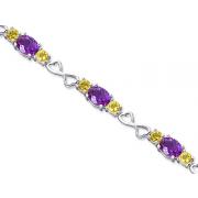 Designed just for you 9.00 carats total weight Oval & Round Cut Amethyst Citrine Gemstone Bracelet in Sterling Silver