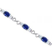 Designed just for you Oval Cut Created Sapphire & White CZ Gemstone Bracelet in Sterling Silver