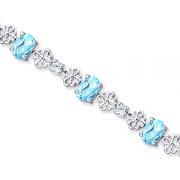 Intricate Design 9.00 carats total weight Oval Cut Swiss Blue Topaz & White CZ Gemstone Bracelet in Sterling Silver