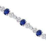 Intricate Design Round Cut Created Sapphire & White CZ Gemstone Bracelet in Sterling Silver