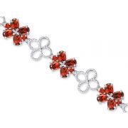 Antique Flower Design 15.50 carats total weight Oval & Round Cut Garnet Gemstone Bracelet in Sterling Silver