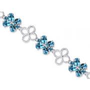 Antique Flower Design 15.00 carats total weight Oval & Round Cut London Blue Topaz Gemstone Bracelet in Sterling Silver