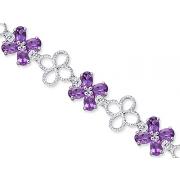 Antique Flower Design 9.50 carats total weight Oval Cut Amethyst White CZ Gemstone Bracelet in Sterling Silver