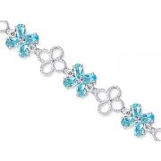 Antique Flower Design 13.50 carats total weight Oval Cut Swiss Blue Topaz White CZ Gemstone Bracelet in Sterling Silver