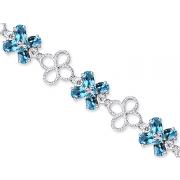 Antique Flower Design 13.50 carats total weight Oval Cut London Blue Topaz White CZ Gemstone Bracelet in Sterling Silver