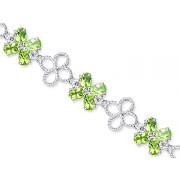 Antique Flower Design 11.00 carats total weight Oval Cut Peridot White CZ Gemstone Bracelet in Sterling Silver