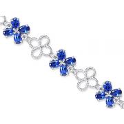Antique Flower Design Oval Cut Created Sapphire & White CZ Gemstone Bracelet in Sterling Silver