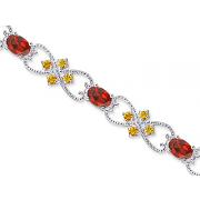 Delicate Filigree Design 8.50 carats total weight Oval & Round Cut Garnet Citrine Gemstone Bracelet in Sterling Silver