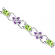 Delicate Filigree Design 6.75 carats total weight Oval & Round Cut Peridot Amethyst Gemstone Bracelet in Sterling Silver