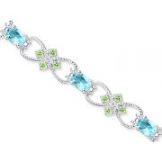 Delicate Filigree Design 8.75 carats total weight Oval & Round Cut Swiss Blue Topaz Peridot Gemstone Bracelet in Sterling Silver