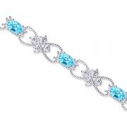 Delicate Filigree Design 7.00 carats total weight Oval Cut Swiss Blue Topaz & White CZ Gemstone Bracelet in Sterling Silver
