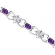 Delicate Filigree Design 5.25 carats total weight Oval Cut Amethyst & White CZ Gemstone Bracelet in Sterling Silver