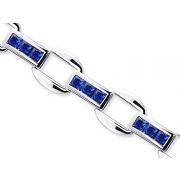 One of a Kind Design Princess Cut Created Sapphire Gemstone Bracelet in Sterling Silver