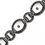 Spirit of Vintage: Sterling Silver Marcasite and White Mother of Pearl Art Deco Style 71/2 inches Oval Link Bracelet