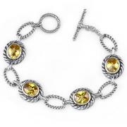 Dramatic Chic: Designer Inspired Sterling Silver Cable Design Toggle Bar Oval Link Bracelet with Canary Yellow CZ