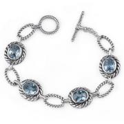 Dramatic Chic: Designer Inspired Sterling Silver Cable Design Toggle Bar Oval Link Bracelet with Arctic Blue CZ