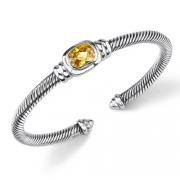 Ethereal Radiance: Designer Inspired Sterling Silver Cable Style Bangle Bracelet with Canary Yellow Citrine CZ