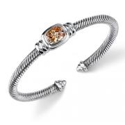 Ethereal Radiance: Designer Inspired Sterling Silver Cable Style Bangle Bracelet with Champagne CZ